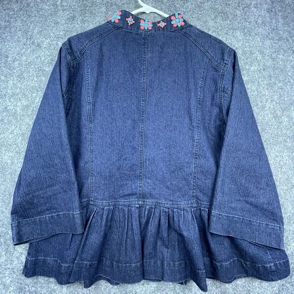 Ruby Rd. Woman Blouse 16W Denim Jacket Boho Chic Beaded Hippy Peplum Retro - Picture 4 of 7